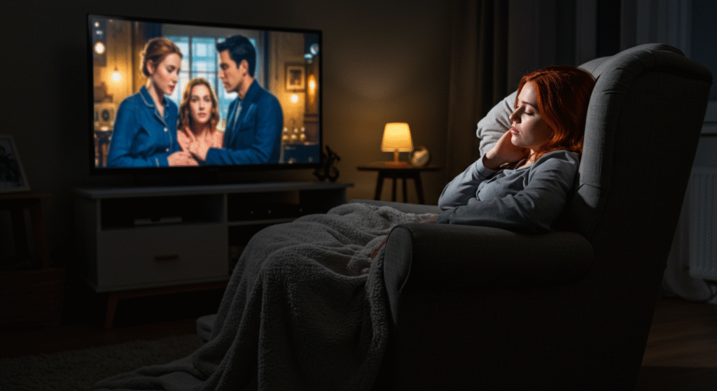 Woman Falling Asleep in Front of Television