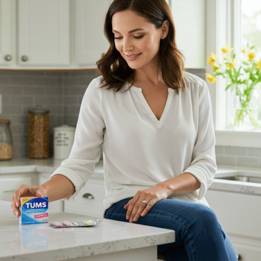 Woman Taking Tums to Control Her Heartburn