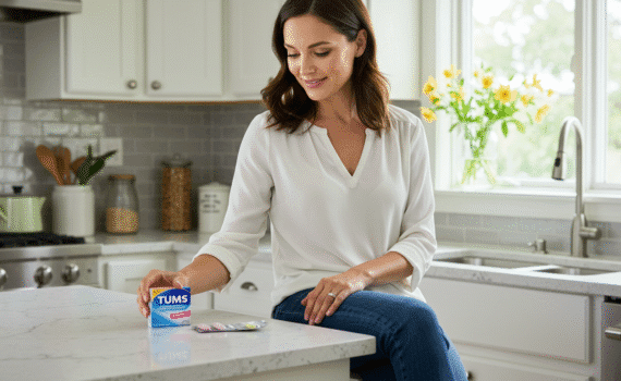 Woman Taking Tums to Control Her Heartburn