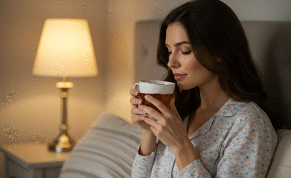 Woman Drinking Herbal Tea Before Bedtime