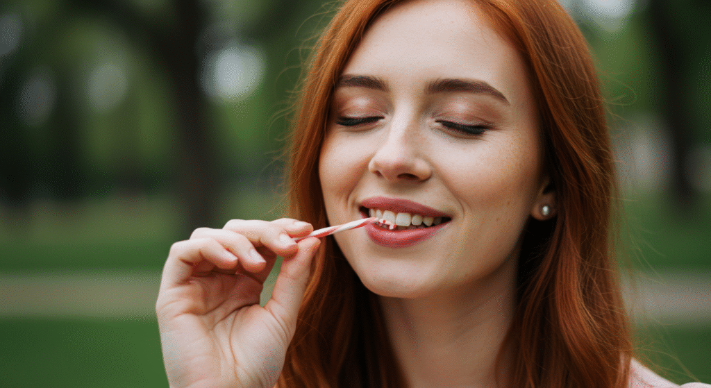 Woman Eating Peppermint