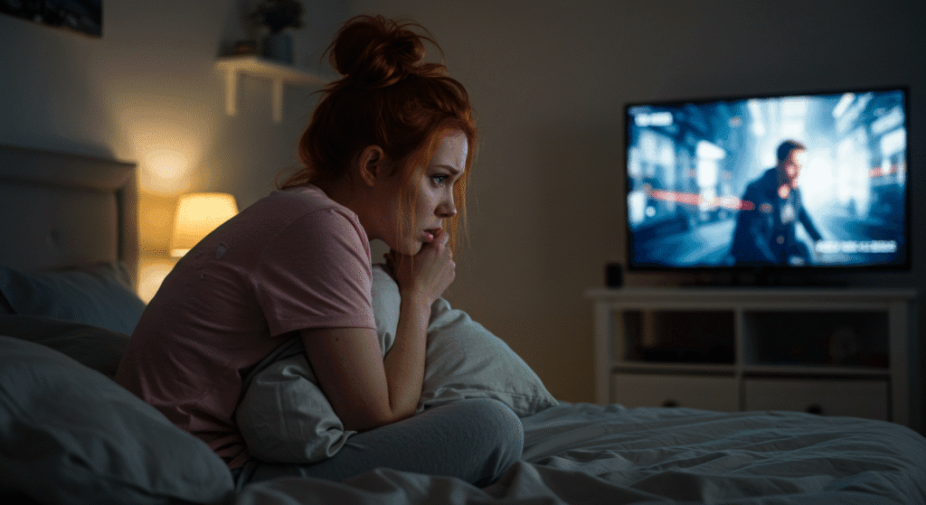Woman Watching TV for Distraction from Nausea