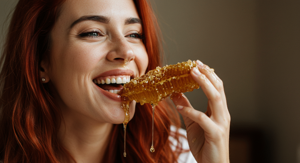 Woman Eating Honey