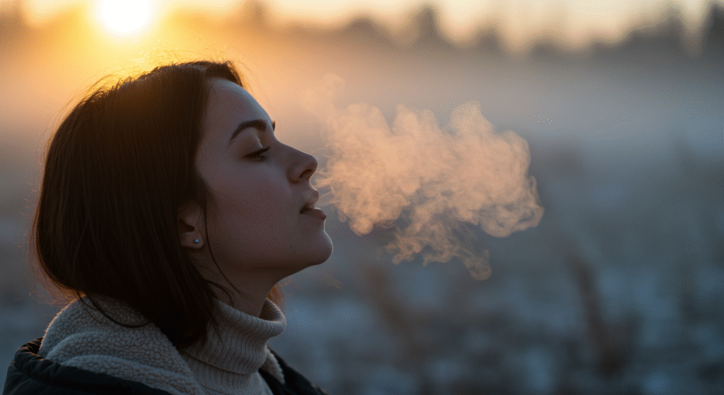 Woman Breathing Steam