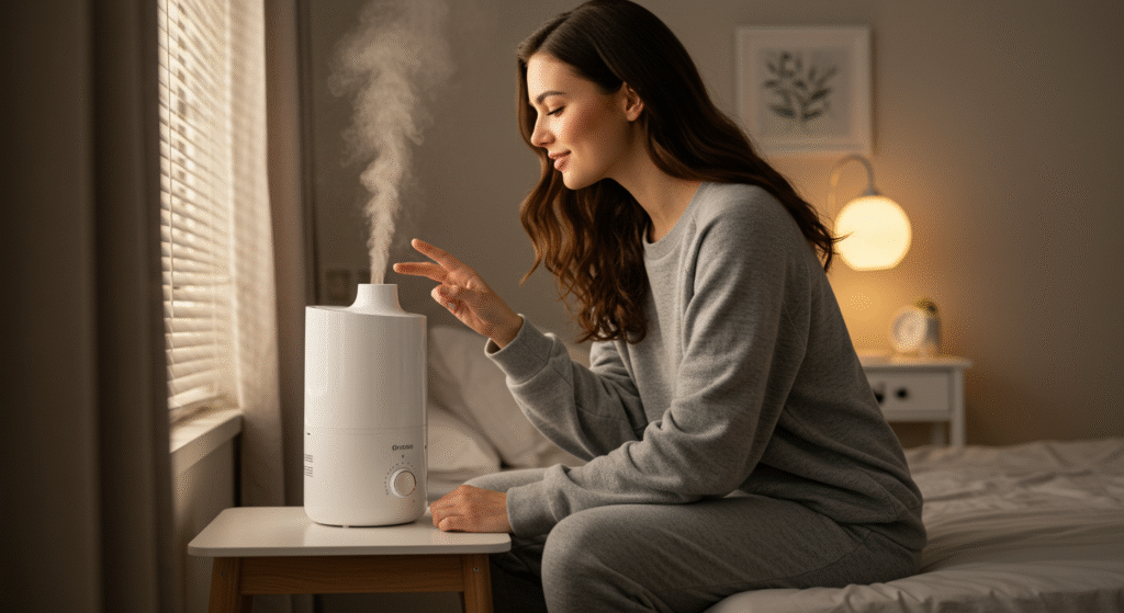 Woman Using a Humidifier
