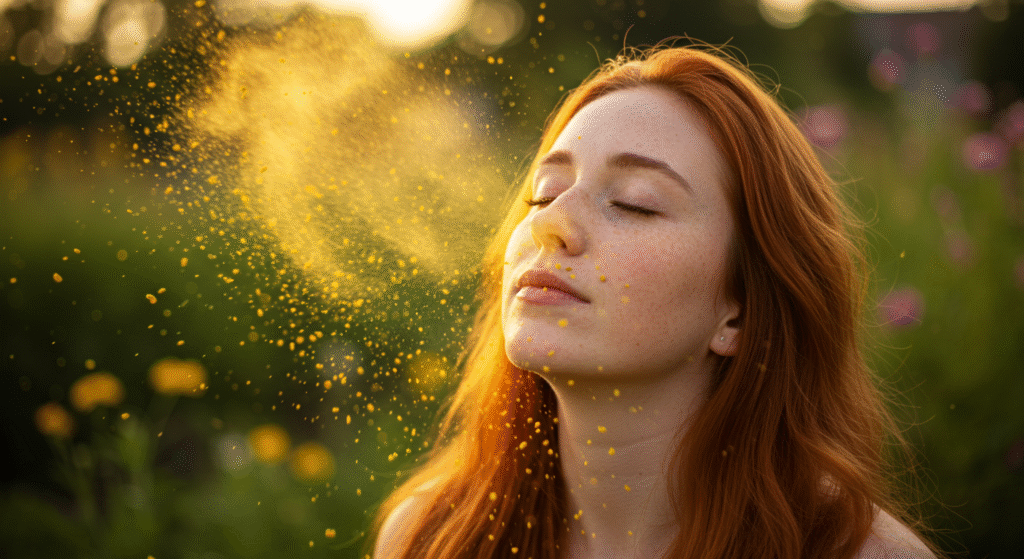 Woman Breathing in Pollen