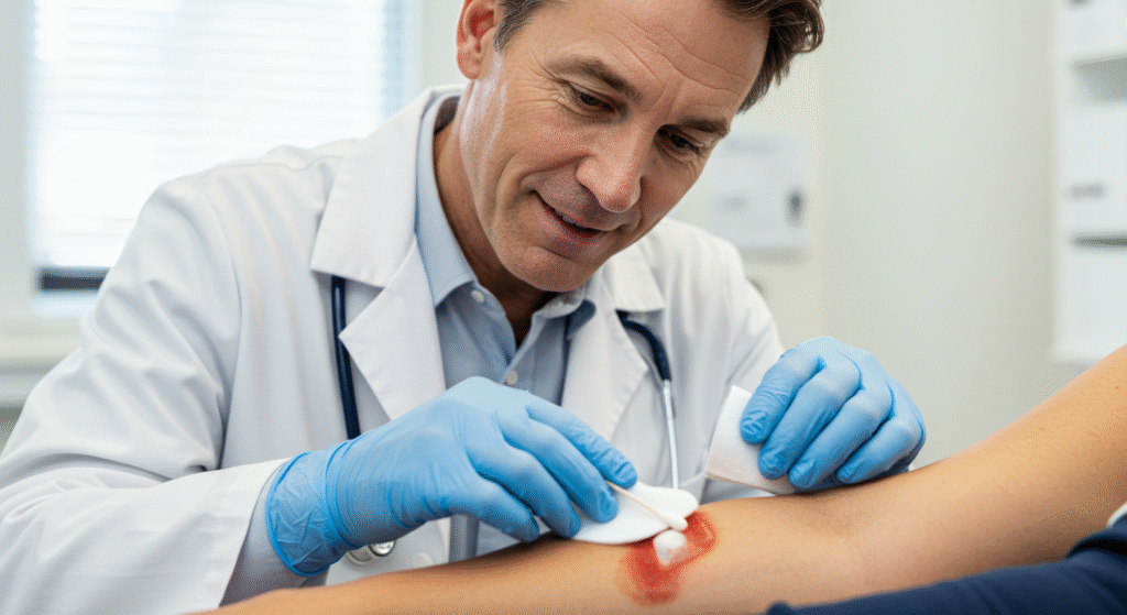 Doctor Cleaning a Wound