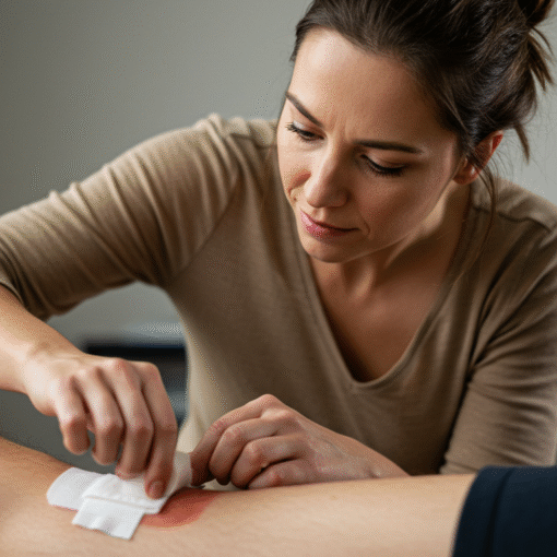 Woman Putting Bandage on a Wound