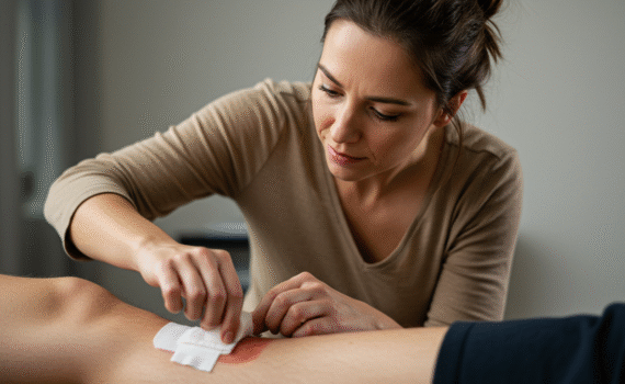 Woman Putting Bandage on a Wound