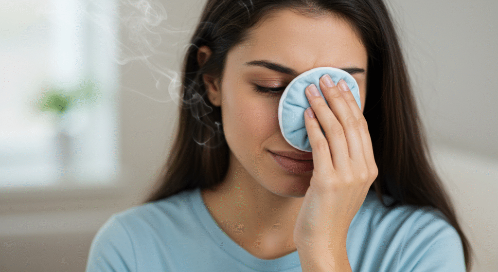 Woman Using a Warm Compresses for Sinus Pressure Relief