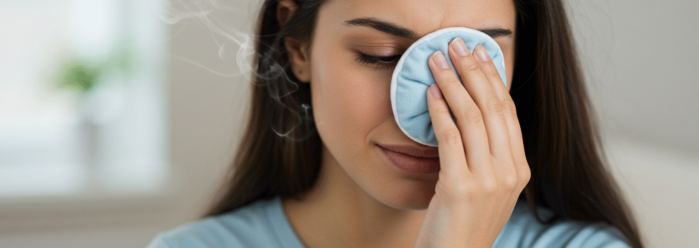 Woman Using a Warm Compresses for Sinus Pressure Relief