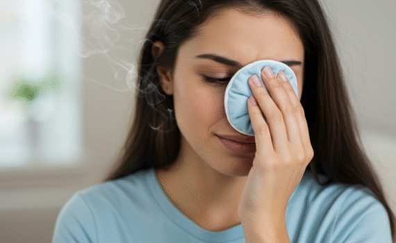Woman Using a Warm Compresses for Sinus Pressure Relief