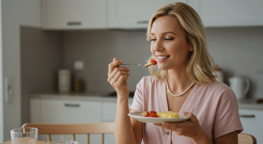 Woman Eating Small Portions for Heartburn Control