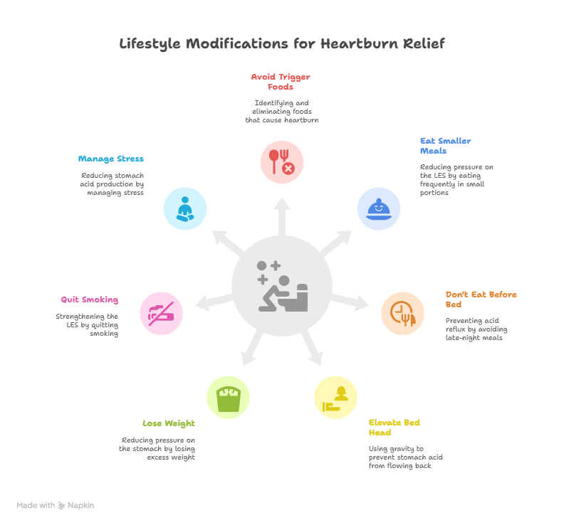 Graphic Outline of Lifestyle Modifications for Heartburn Control